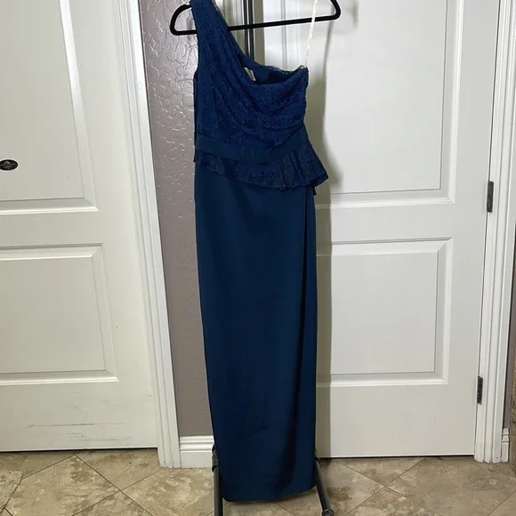 Marchesa Notte One Shoulder Lace Gown Dress Navy Size 0 - Picture 5 of 10